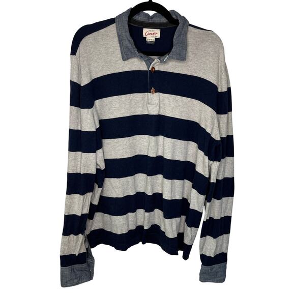 Lands' End Other - Lands’ End Canvas Mens Rugby Polo Shirt XL Navy Striped Cotton Cashmere 434750
